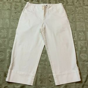 RAFAELLA Petites Size 10P Ivory White Mid Rise Zip Front Stretch Capri Pants